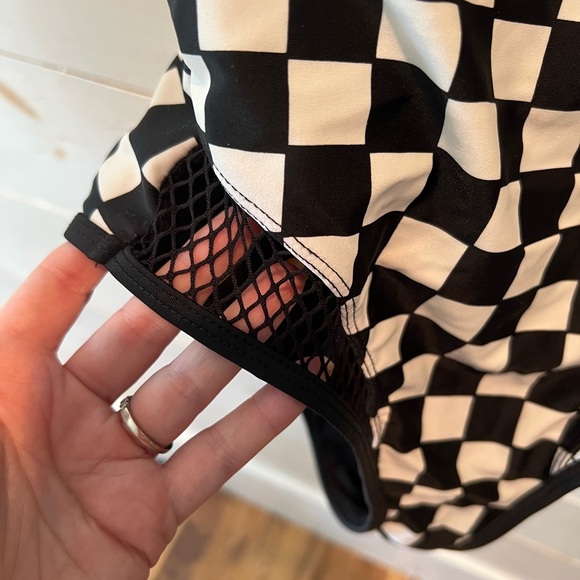 Midnight Hour Checkered Swimsuit, size small, mesh sides, zip front, EUC. - Picture 4 of 7